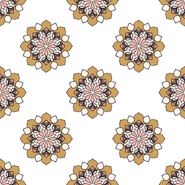 Resumen de patrones sin fisuras con flor de mandala. Mosaico, azulejo. Fondo de flores.