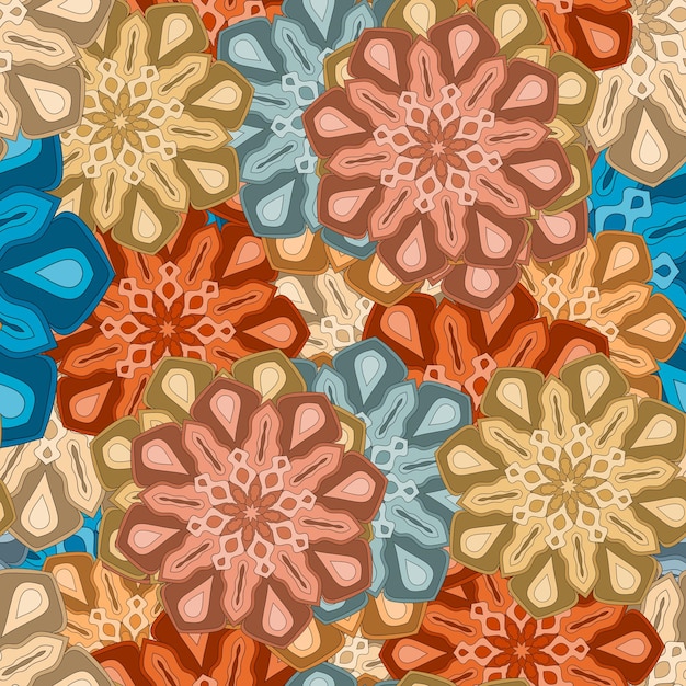 Resumen de patrones sin fisuras con flor de mandala. Mosaico, azulejo. Fondo de flores.