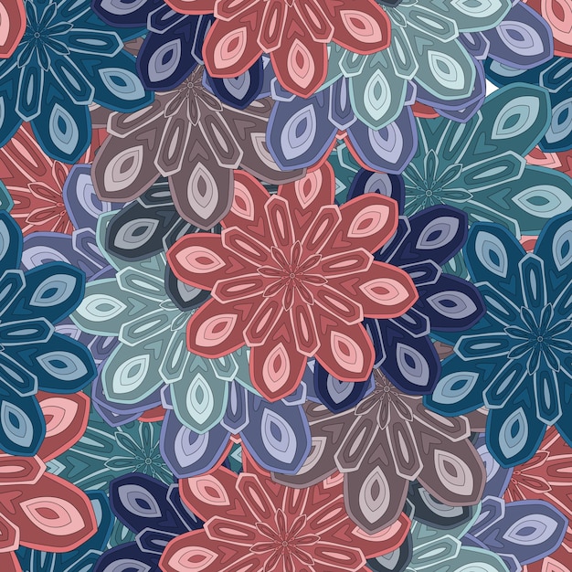 Resumen de patrones sin fisuras con flor de mandala. Mosaico, azulejo. Fondo de flores.