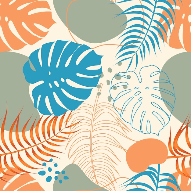 Resumen de patrones sin fisuras florales con hojas de fondo tropical