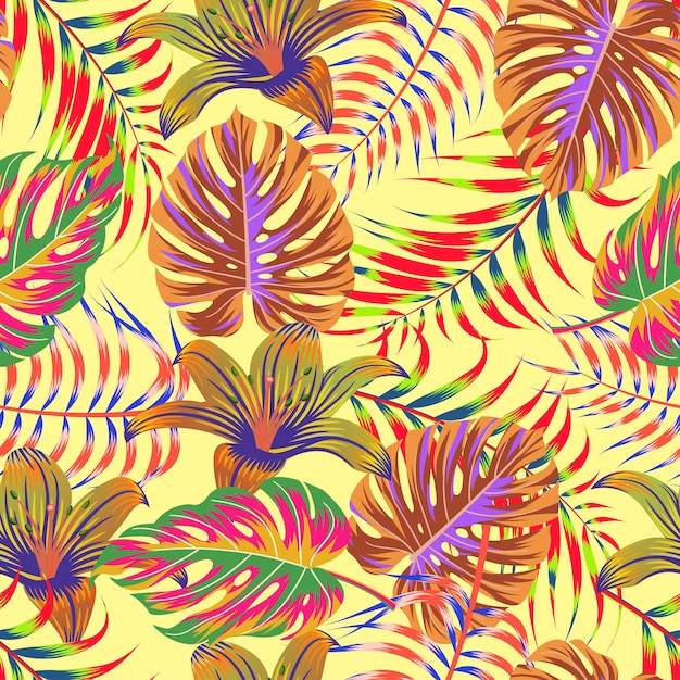 Resumen de patrones sin fisuras florales con hojas de fondo tropical