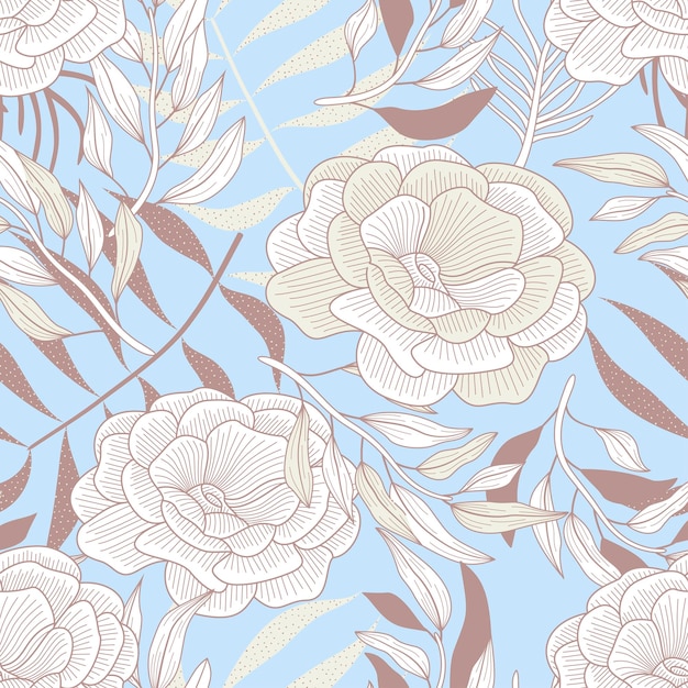 Resumen de patrones sin fisuras florales con hojas de fondo tropical