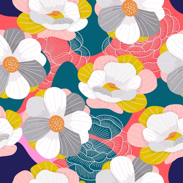 Resumen de patrones sin fisuras florales con hojas de fondo tropical