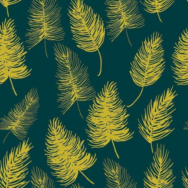 Resumen de patrones sin fisuras de plantas exóticas sobre fondo verde papel tapiz de hoja de oro