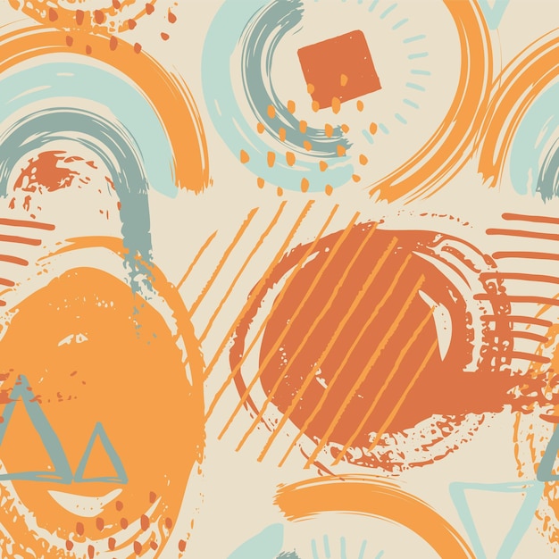 Resumen de patrones sin fisuras con trazo de pincel y marcador. Formas, marcas y líneas de garabatos dibujadas a mano. Fondo colorido creativo. ilustración vectorial