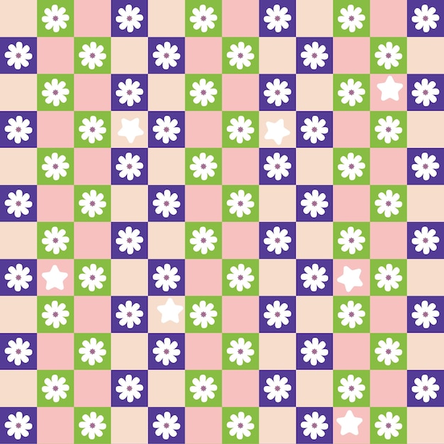 Resumen Pequeños Cuadrados Coloridos Flores Pequeñas Patrón Retro Geométrico Moda Pastel Colores De Moda