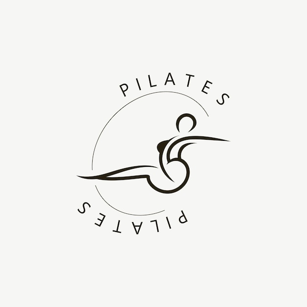 Resumen pilates logo yoga identidad cuerpo equilibrio vector monoline diseño plantilla bienestar estilo de vida