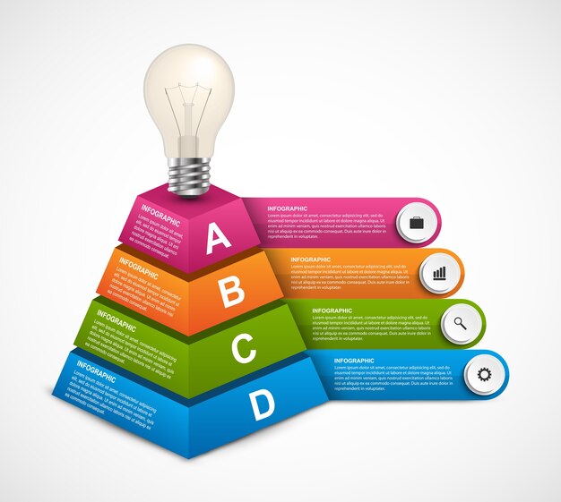 Resumen pirámide 3d opciones infográficas.