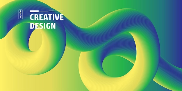 Resumen plantilla vectorial de diseño creativo 3D giratorio verde amarillo azul
