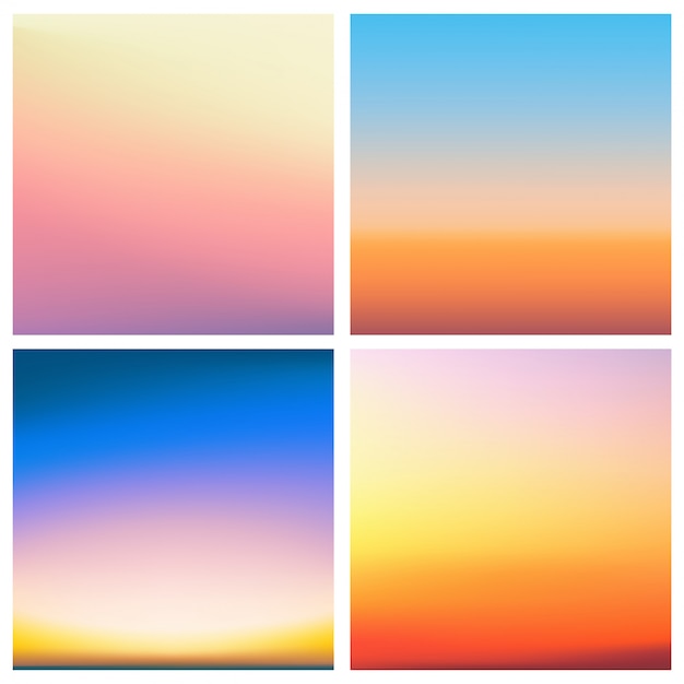 Vector resumen puesta de sol borrosa fondo conjunto. fondo borroso cuadrado - cielo nubes colores con citas de amor.