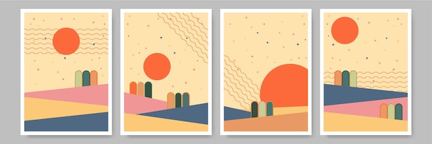 Resumen puesta de sol colorido Flat Boho Geométrico Diseño de color neutro Póster