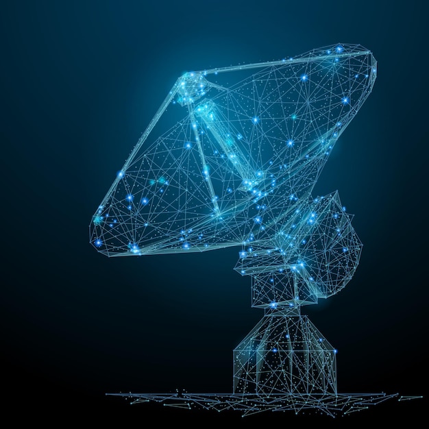Resumen radiotelescopio low poly azul antena de radio direccional Astronomía