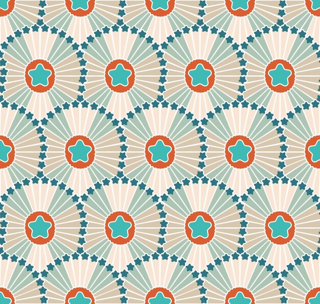 Resumen Retro Art Deco Ventilador Estrellas Vector geométrico Patrón sin costura Moda Moda Colores dulces