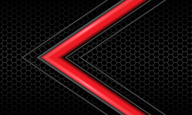 Resumen rojo brillante gris flecha dirección oscuro hexágono malla negro lujo tecnología futurista vector
