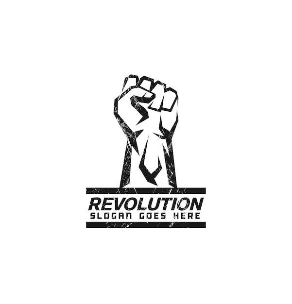 Resumen símbolo de puño levantado estilo grunge lucha logo icono revolución protesta renunciar a la fuerza icono