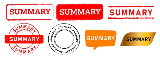 Resumen de texto Sinopsis que resume el discurso de sello de goma etiqueta de burbuja para el examen de prueba