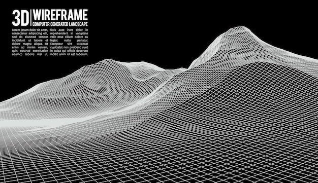 Resumen vector paisaje fondo ciberespacio paisaje grid d tecnología vector ilustración