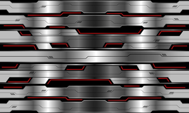 Resumen vector tecnología plata cibernético línea roja potencia negro geométrico sin fisuras de fondo