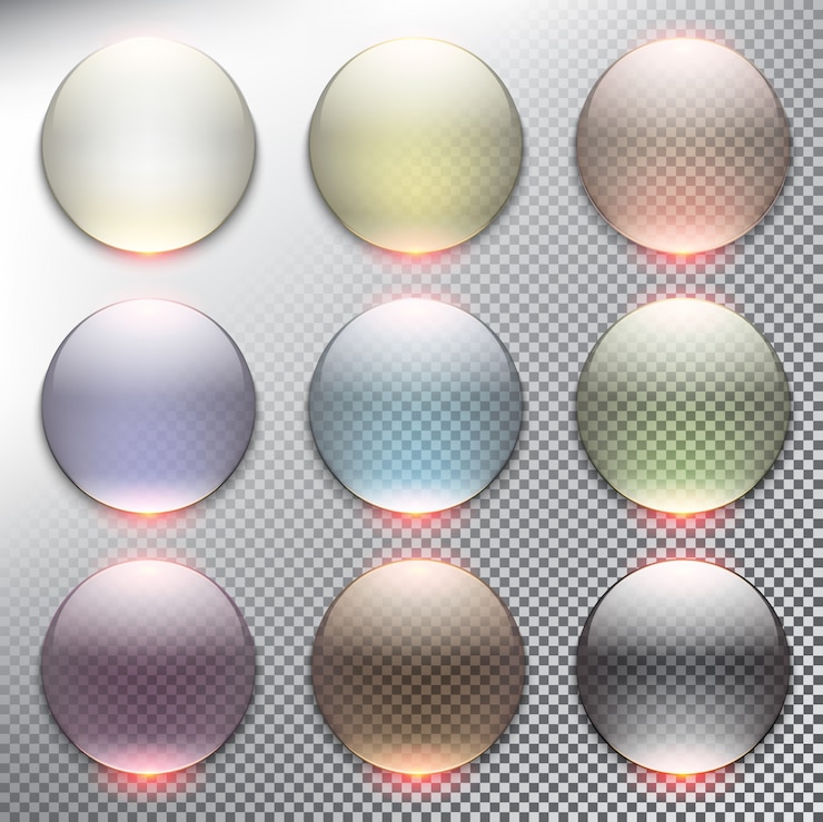 Vector resumen web botones conjunto de 9. botones de cristal círculo. aislado