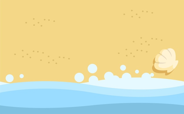 Resúmenes de las olas del mar azul y conchas con fondo de playa de arena hora de verano concepto ilustración vectorial