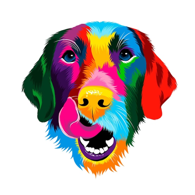 Vector retrato abstracto de la cabeza de un labrador retriever de pinturas multicolores cachorro de dibujo coloreado