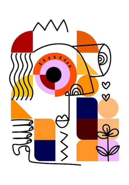 Retrato abstracto de la cara Formas geométricas Arte de líneas dibujadas a mano Ilustración vectorial Estética