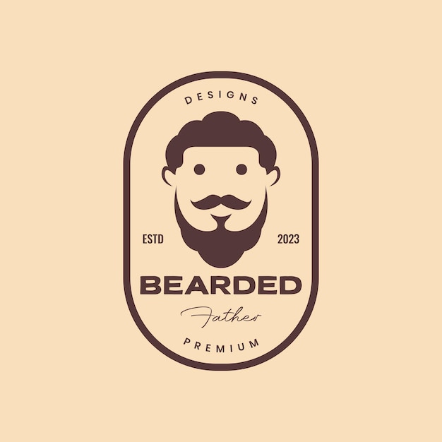 retrato de un anciano con barba y cabello rizado mascota personaje de dibujos animados insignia vintage diseño de logotipo simple ilustración de icono vectorial