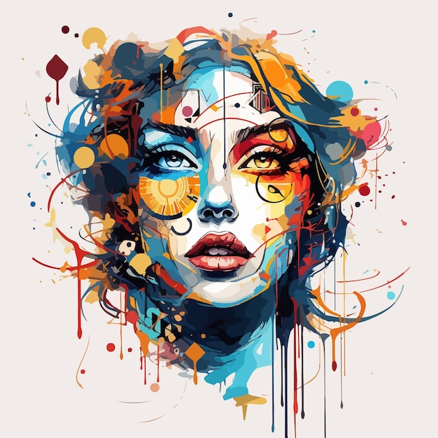 Vector retrato de arte abstracto mujer colorido