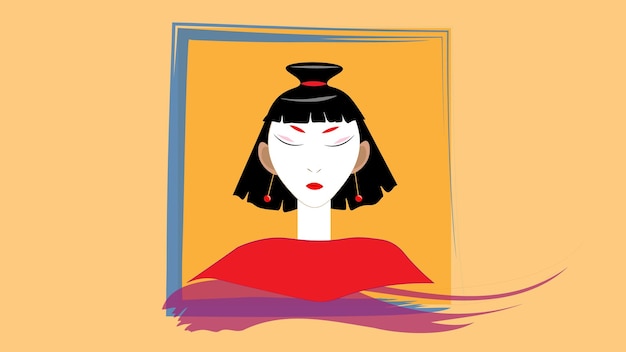 Retrato artístico de una dama oriental con cabello corto y flecos Una belleza exquisita