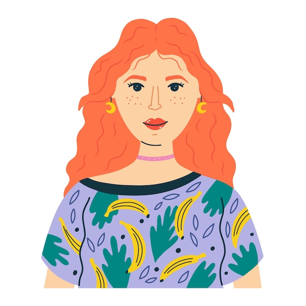 Vector retrato avatar mujer moderna con pelo rojo