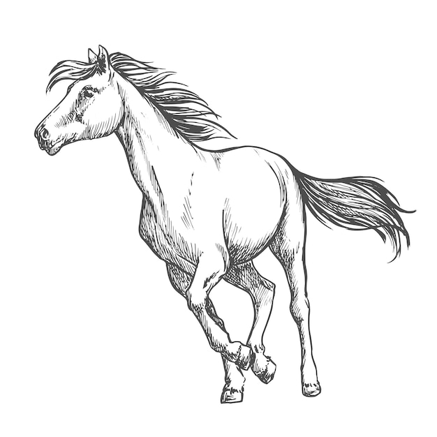 Vector retrato de boceto de caballo blanco corriendo libremente