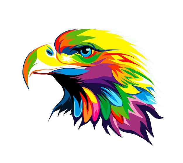 Retrato de cabeza de águila calva de pinturas multicolores Salpicadura de acuarela dibujo coloreado realista