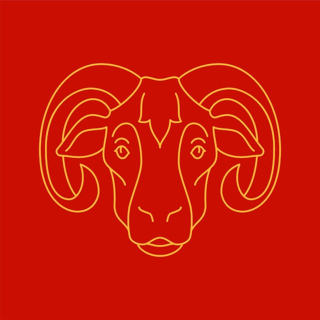 Retrato de cabeza de carnero de cabra Año Nuevo chino monocromo línea dorada icono vector ilustración