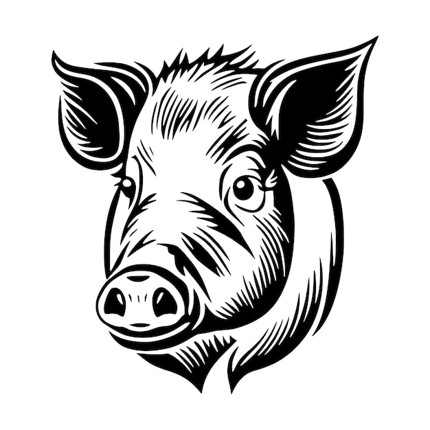 Retrato de cabeza de cerdo Ilustración de vector blanco y negro