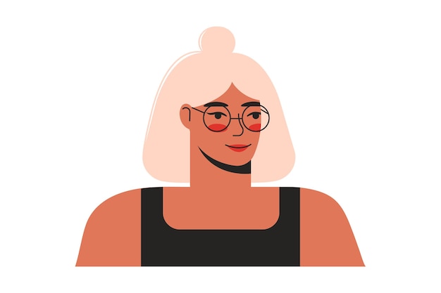 Retrato de la cabeza de una mujer joven ilustración plana Retrato del rostro de una mujer personaje de dibujos animados