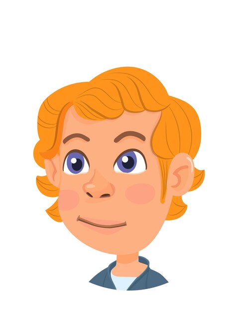 Retrato de cabeza de niño. Niño de dibujos animados sonriente, avatar infantil. Ilustración vectorial