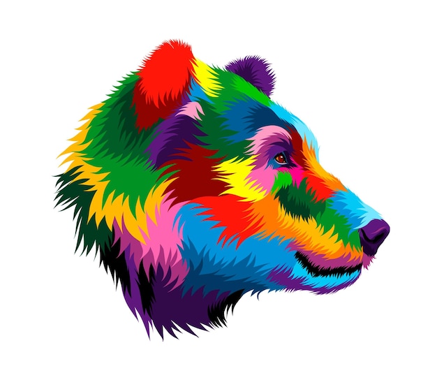 Retrato de cabeza de oso abstracto de pinturas multicolores Dibujo coloreado Ilustración vectorial de pinturas