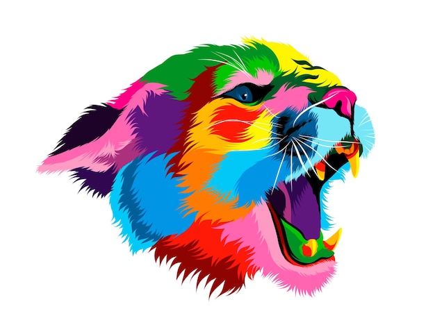 Retrato de cabeza de puma puma abstracto de pinturas multicolores Dibujo coloreado Ilustración vectorial