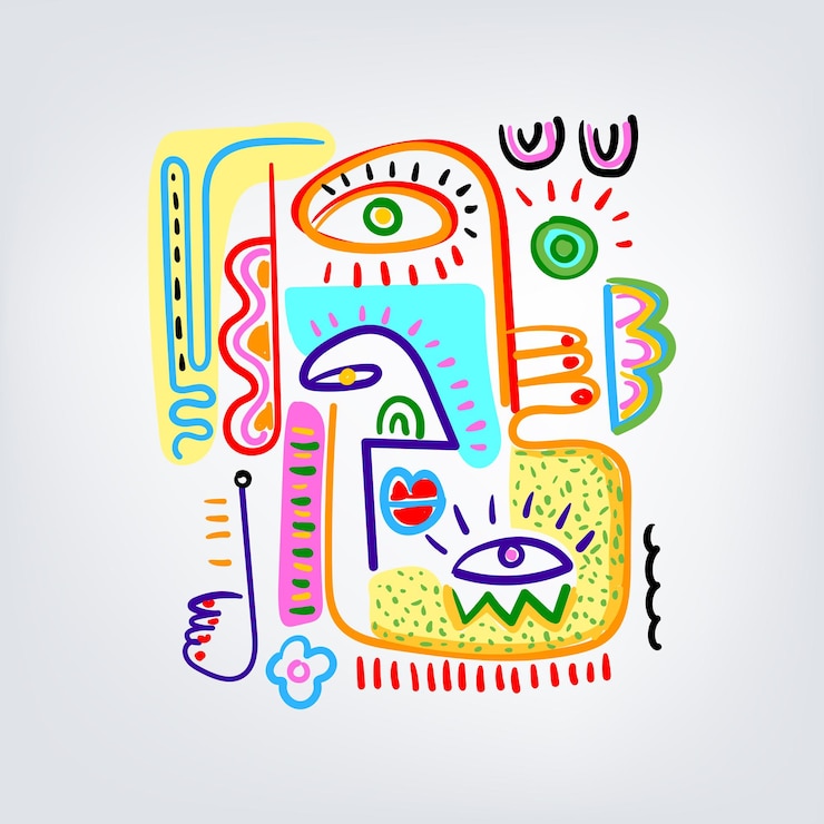 Vector retrato de cara abstracto arte de línea contorno simple garabateo ilustración dibujada a mano arte creativo moderno