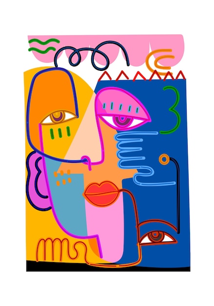 Retrato de cara abstracto estético personas dibujos decorativos geométricos dibujos vectoriales dibujados a mano