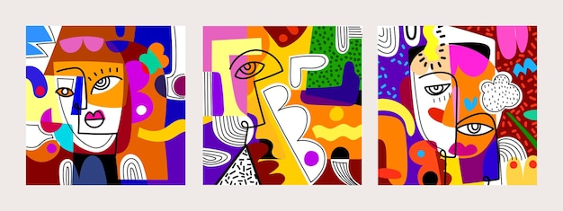 Retrato de cara abstracto persona dibujo geométrico arte de líneas dibujado a mano ilustración vectorial arte de impresión
