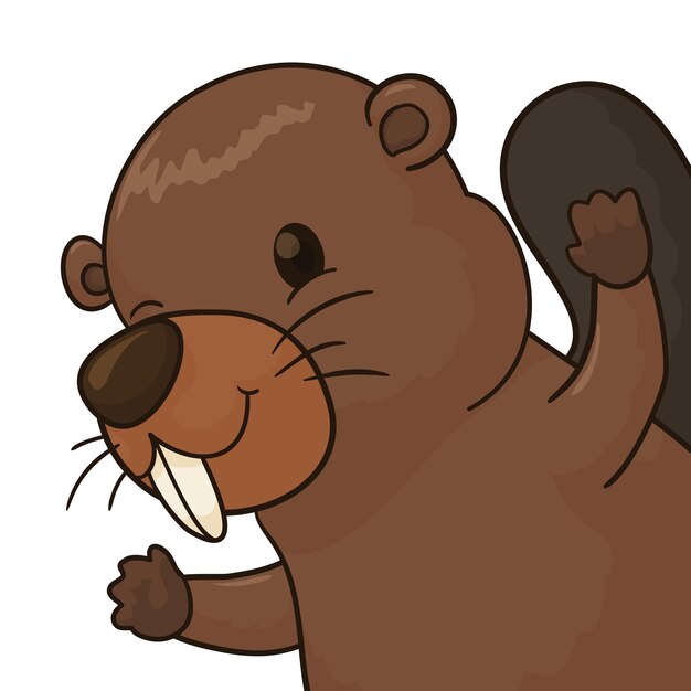 Retrato de un castor lindo y feliz en estilo de dibujos animados sobre un fondo blanco