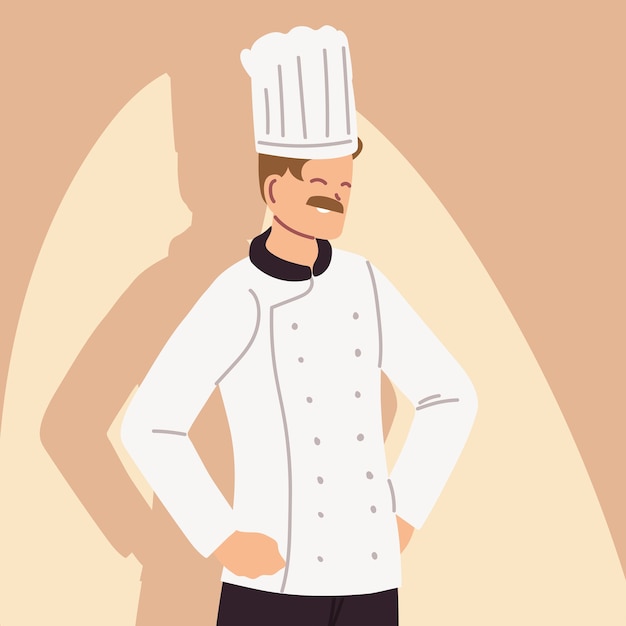 Retrato de chef masculino en uniforme de trabajo, diseño de ilustraciones