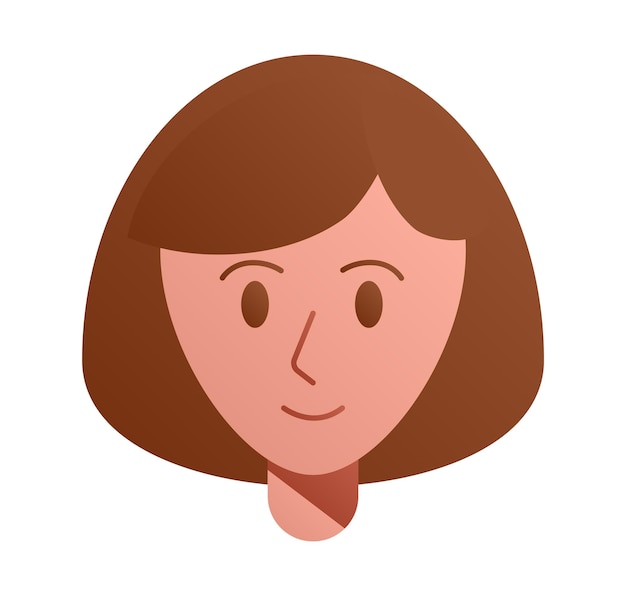 Retrato de una chica de cabello marrón con corte de pelo de bob avatar de una mujer joven con ojos marrones aislada sonriendo