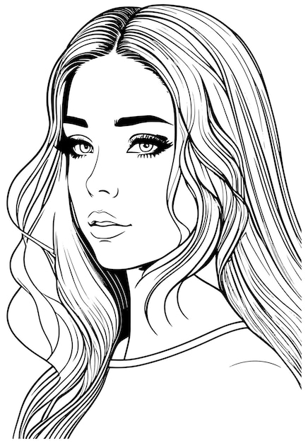 El retrato de una chica hermosa dibujo de línea dibujo digital dibujo a mano vector ilustración
