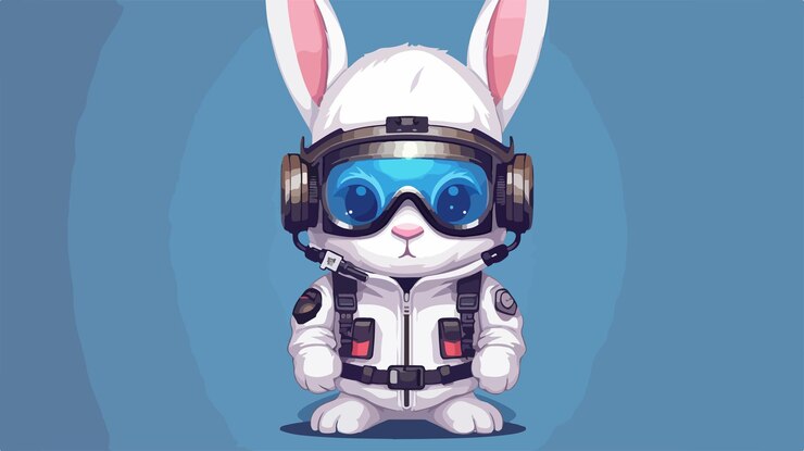 Vector el retrato del conejo astronauta de dibujos animados enojado