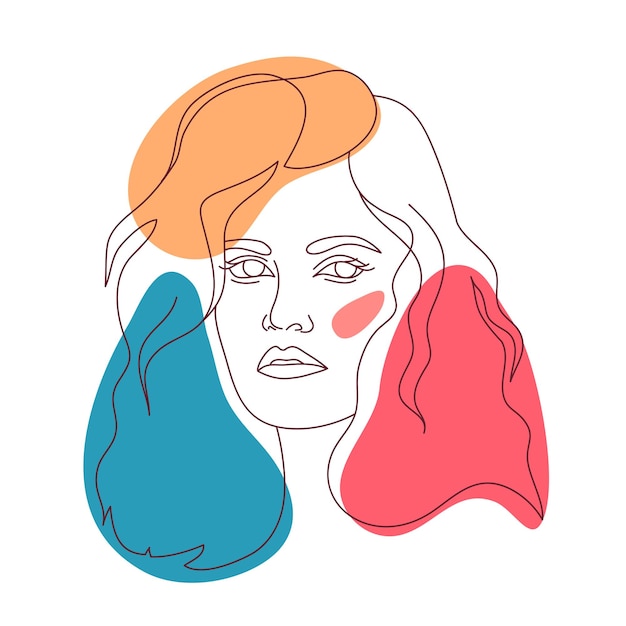 Vector retrato contemporáneo de mujer joven. ilustración de arte de línea minimalista con formas abstractas