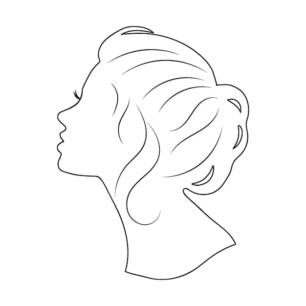 Retrato de contorno de una joven hermosa mujer de perfil Sketch Diseño minimalista estilo elegante