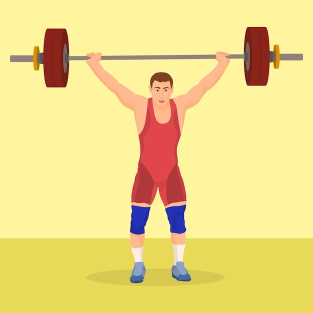 Vector retrato de cuerpo entero de un tipo en forma levantando pesas