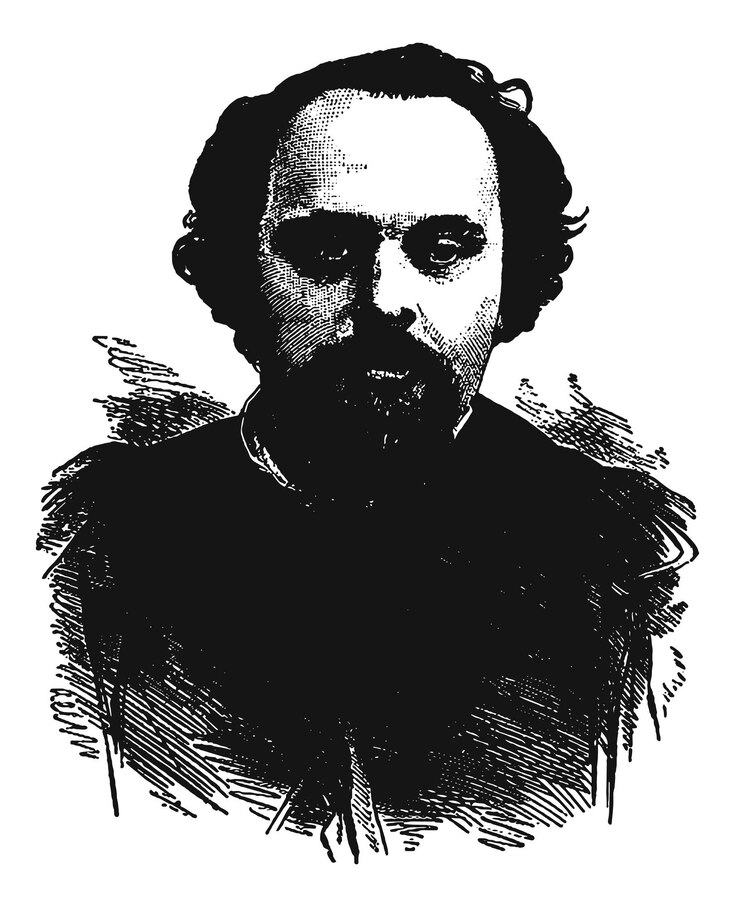Vector retrato de dante gabriel rossetti 18281882 de edmund gosse grabado vintage de finales del siglo xix